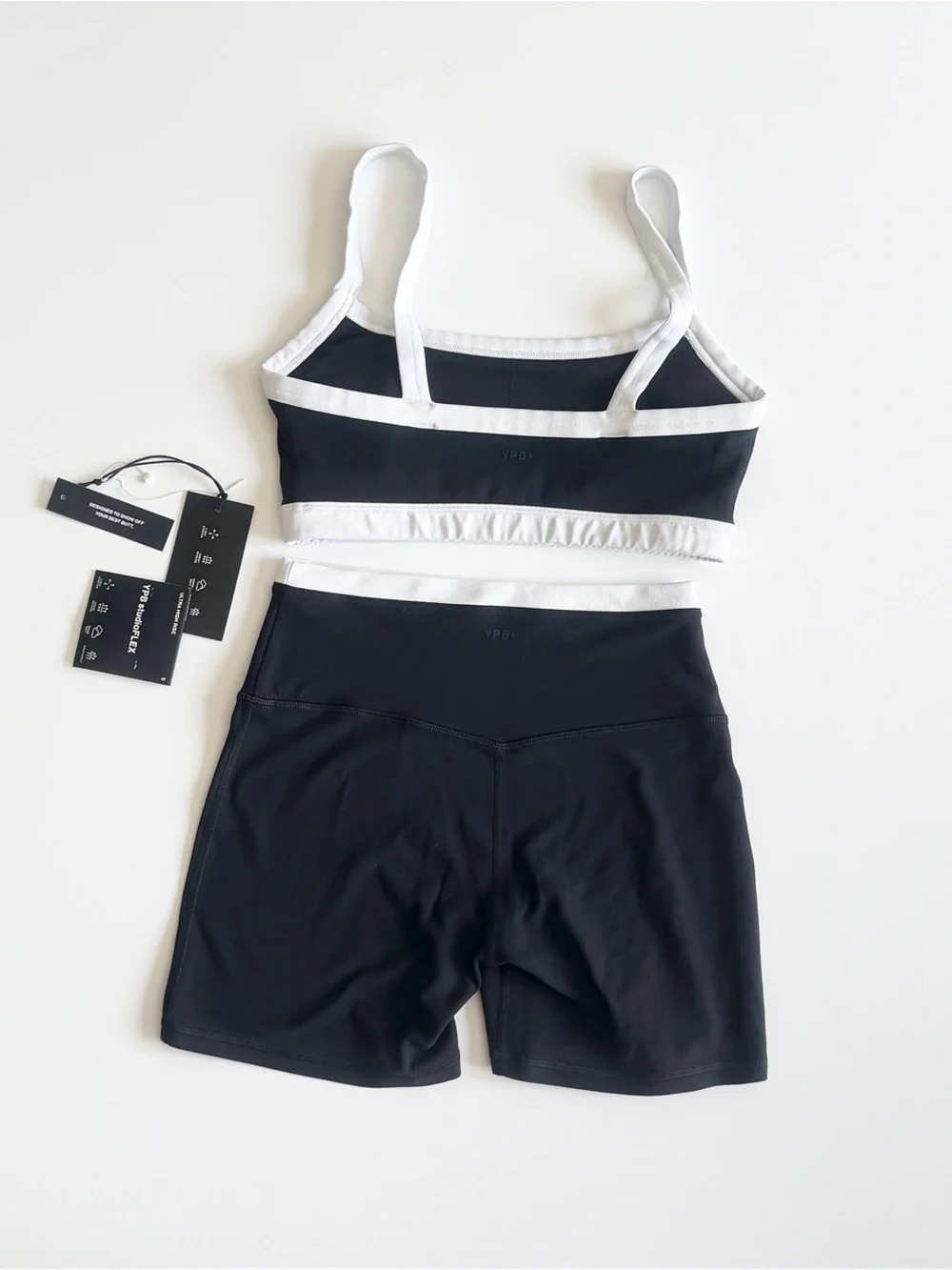 YPB Abercrombie & Fitch SMALL black and white shorts and sports bra set